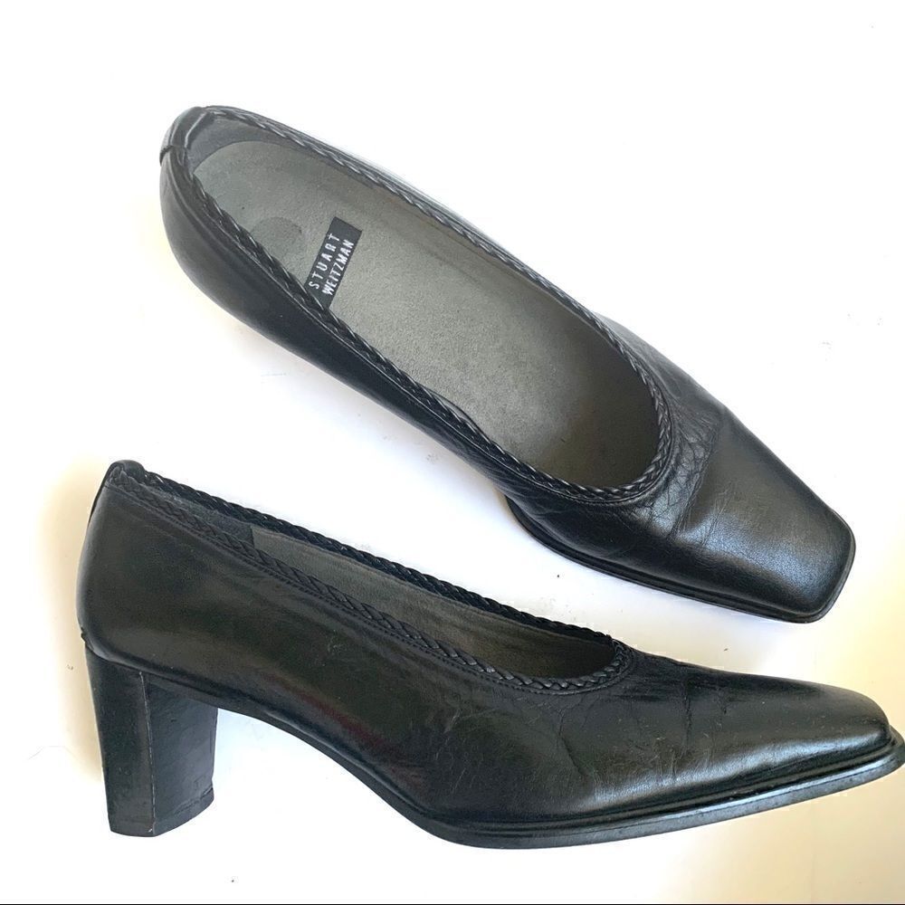 VINTAGE STUART WEITZMAN BLACK LEATHER BLOCK HEEL
